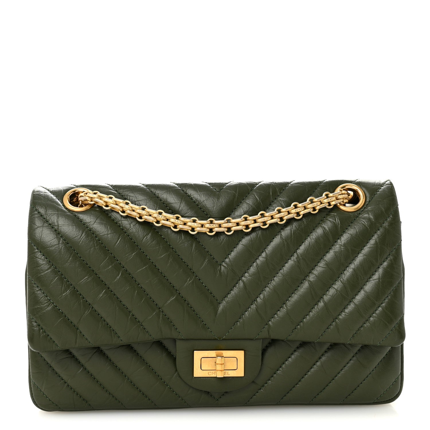 Chanel Aged Calfskin Chevron Quilted 2.55 Reissue 225 Flap Green