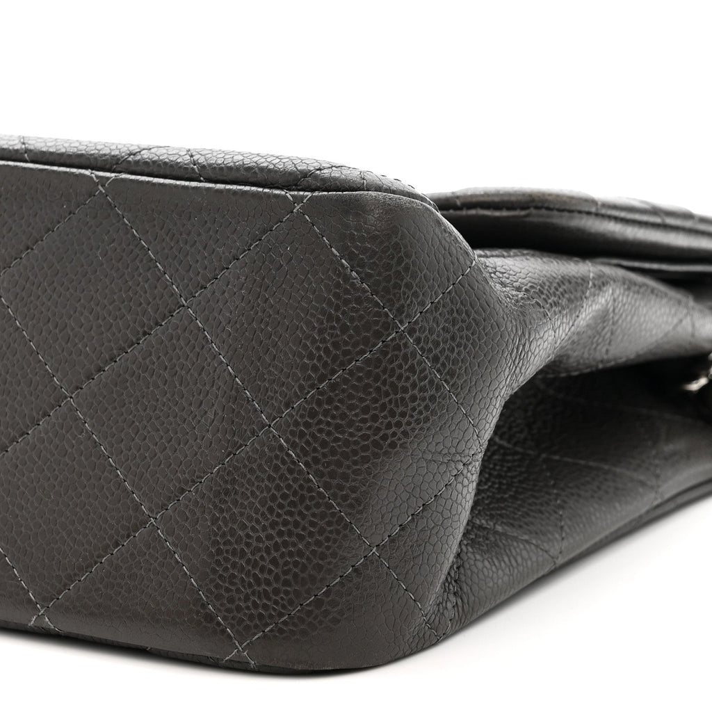 Chanel Caviar Quilted Jumbo Double Flap Grey