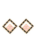 Metal Resin Crystal CC Large Square Earrings Gold Black Pink
