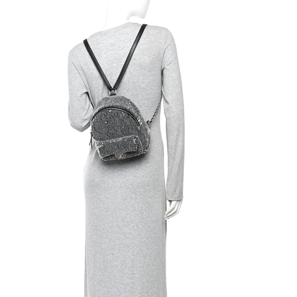 Chanel Sequin Waterfall Backpack Grey
