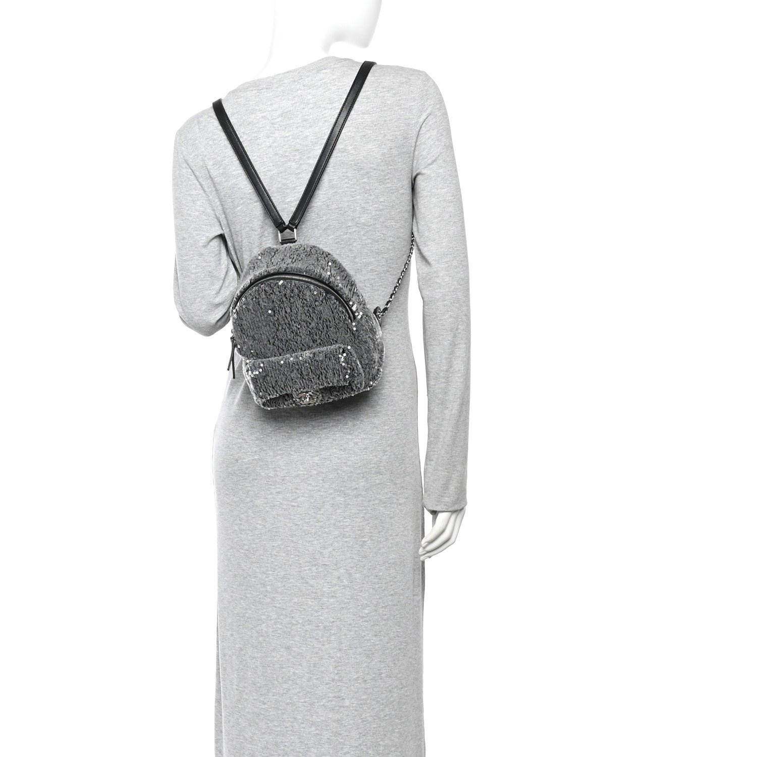 Chanel Sequin Waterfall Backpack Grey