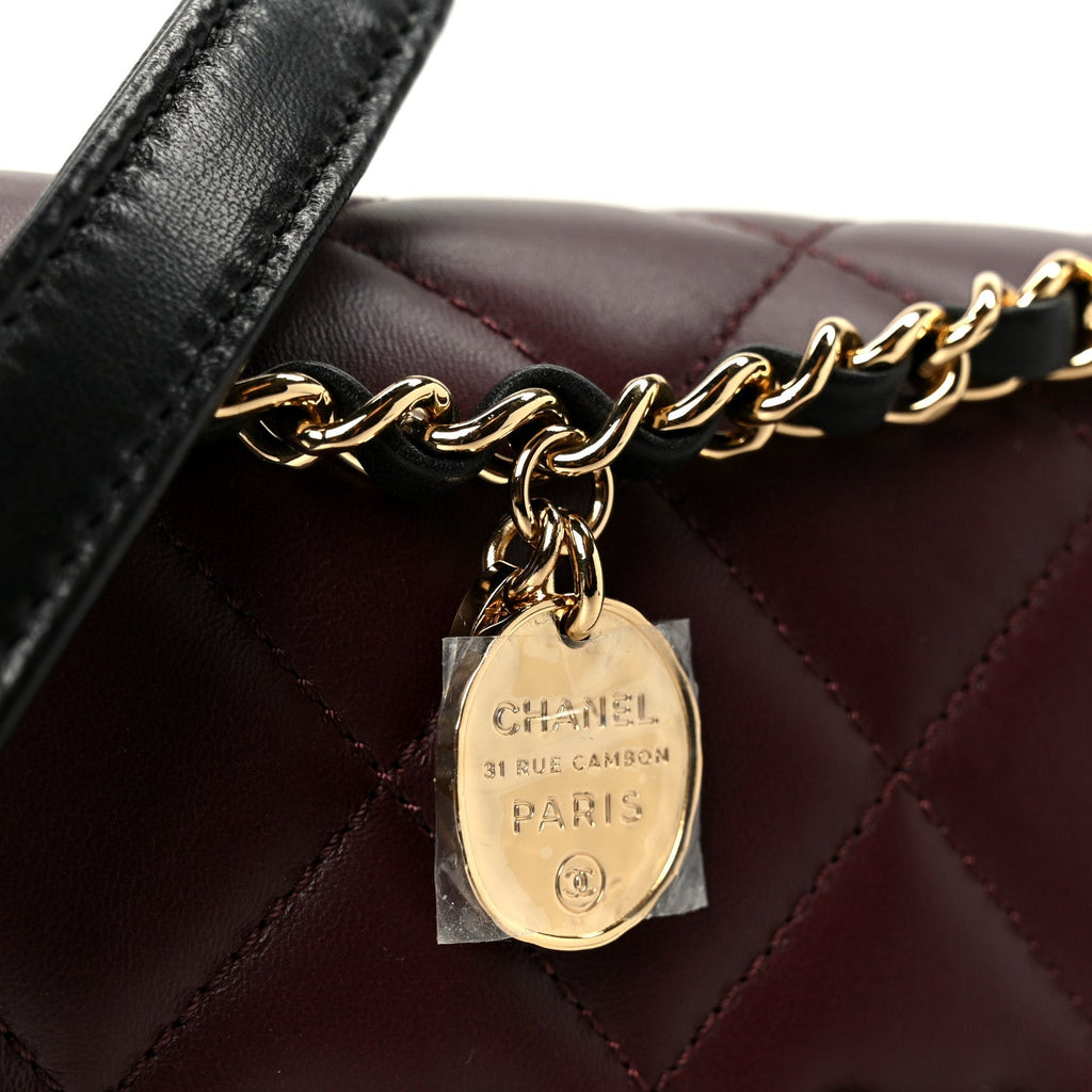Chanel Lambskin Braided Calfskin Mini Flap Bag Dark Burgundy Black