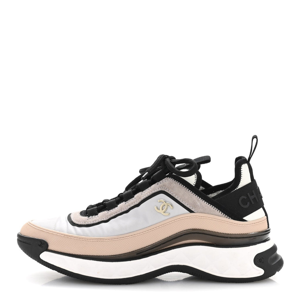 Chanel Suede Calfskin Mixed Fibers CC Sneakers 39 Pink Grey