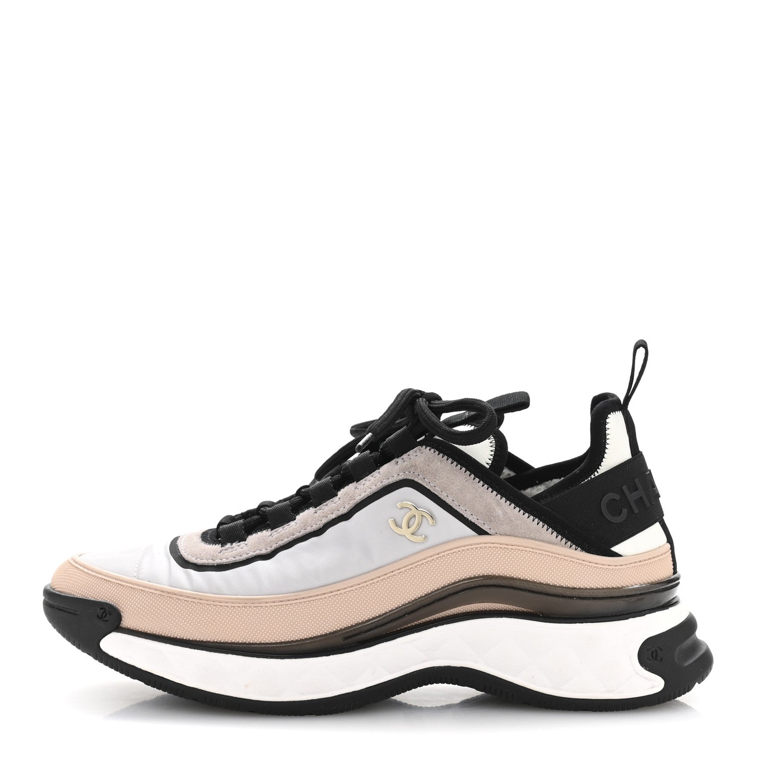 Chanel Suede Calfskin Mixed Fibers CC Sneakers 39 Pink Grey