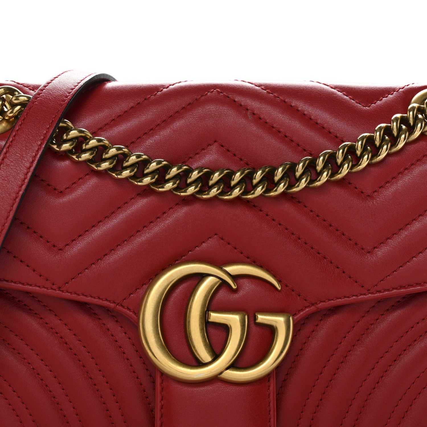 Gucci Calfskin Matelasse Small GG Marmont Shoulder Bag Hibiscus Red