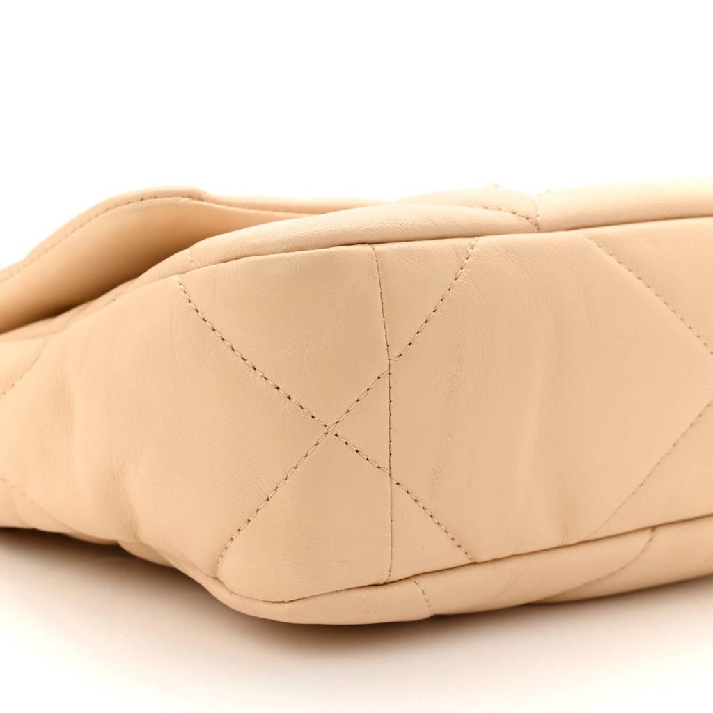 Chanel Shiny Goatskin Quilted Medium Chanel 19 Flap Beige