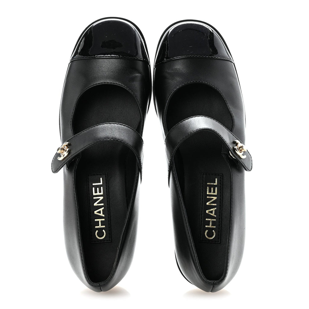 Calfskin Patent Mary Janes Flats 37 Black