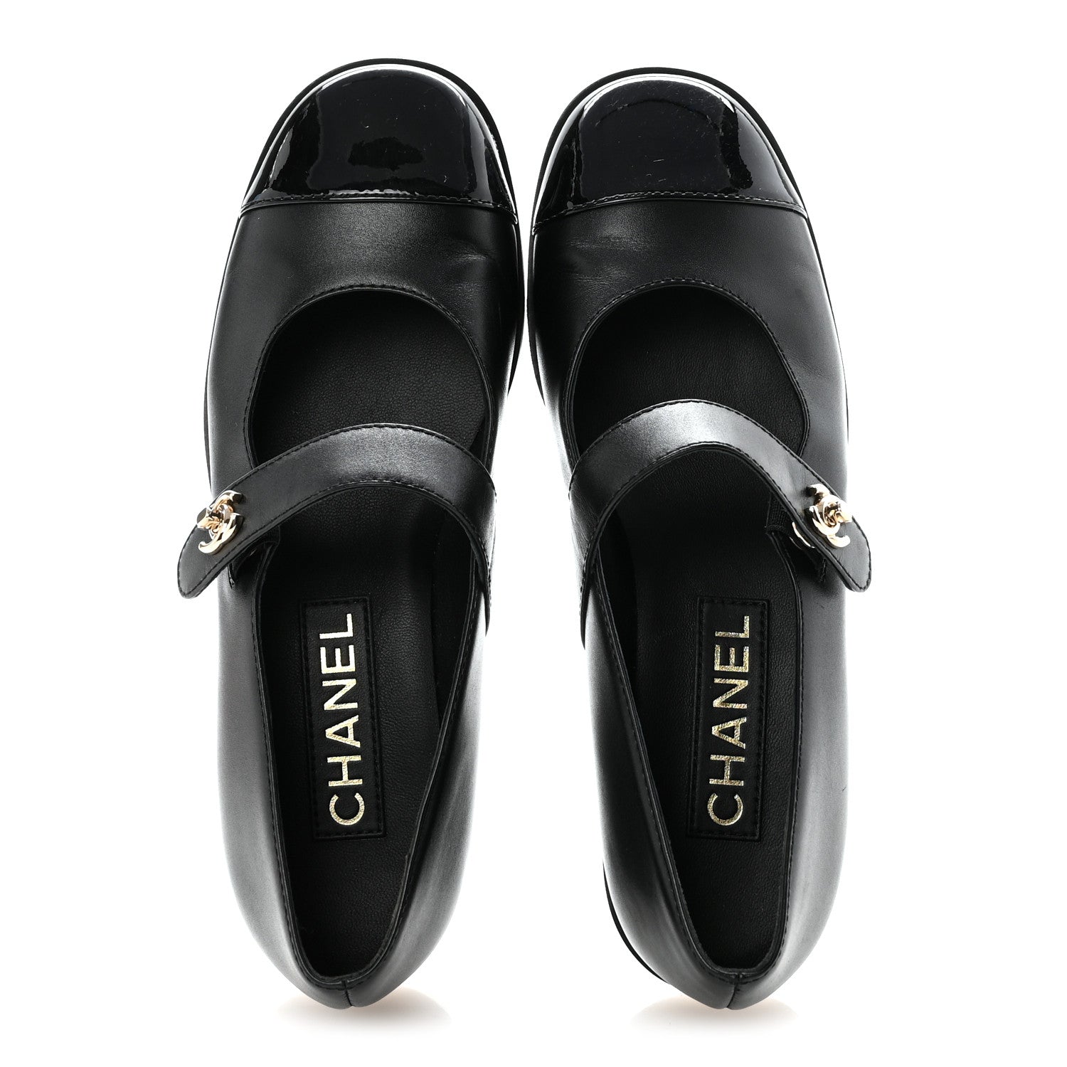 Calfskin Patent Mary Janes Flats 37 Black