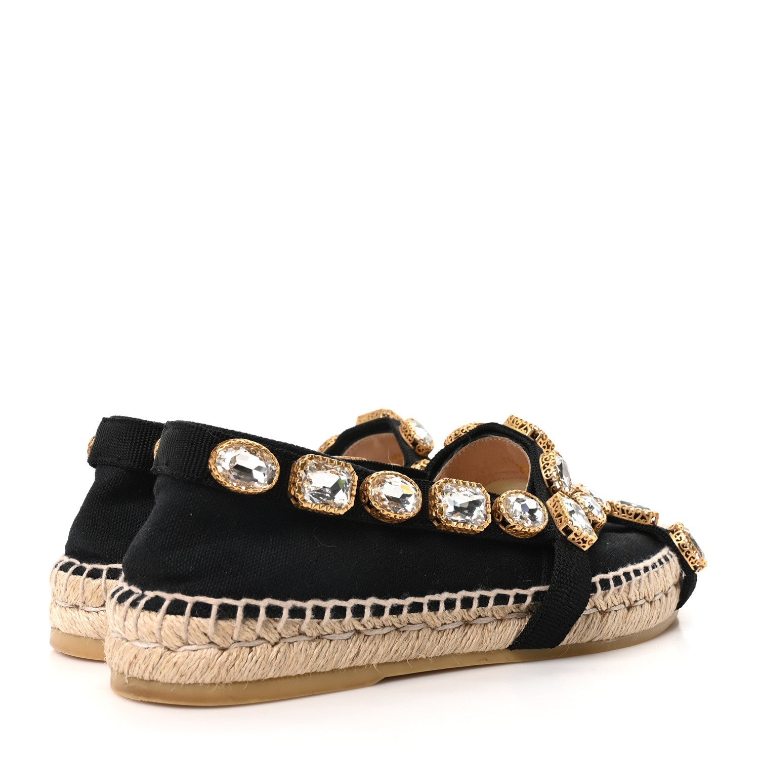 Gucci Canvas Crystal Embellished Espadrilles 36 Black