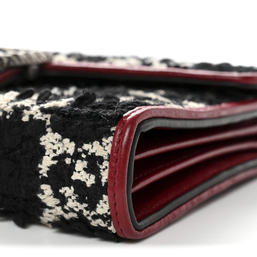 Gucci Tweed GG Monogram Mini Dionysus Chain Wallet Black White Romantic Cherry