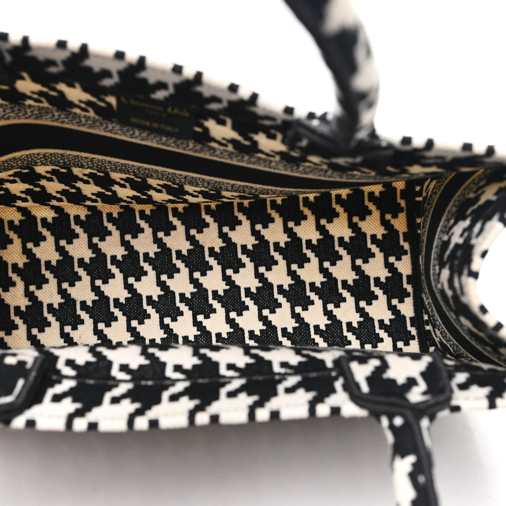 Christian Dior Canvas Macro Houndstooth Embroidered Medium Book Tote Black White