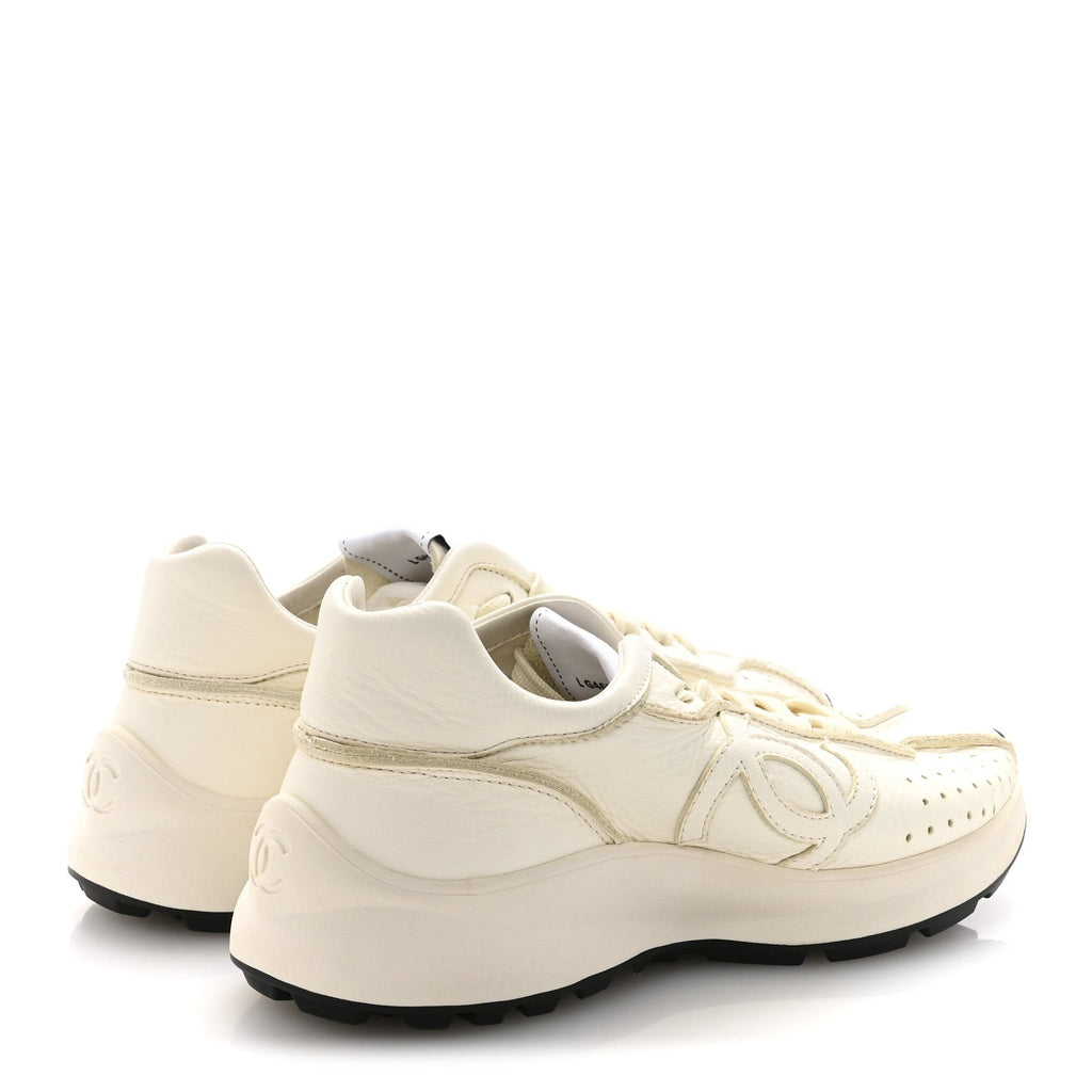 Calfskin Perforated CC Sneakers 36.5 White