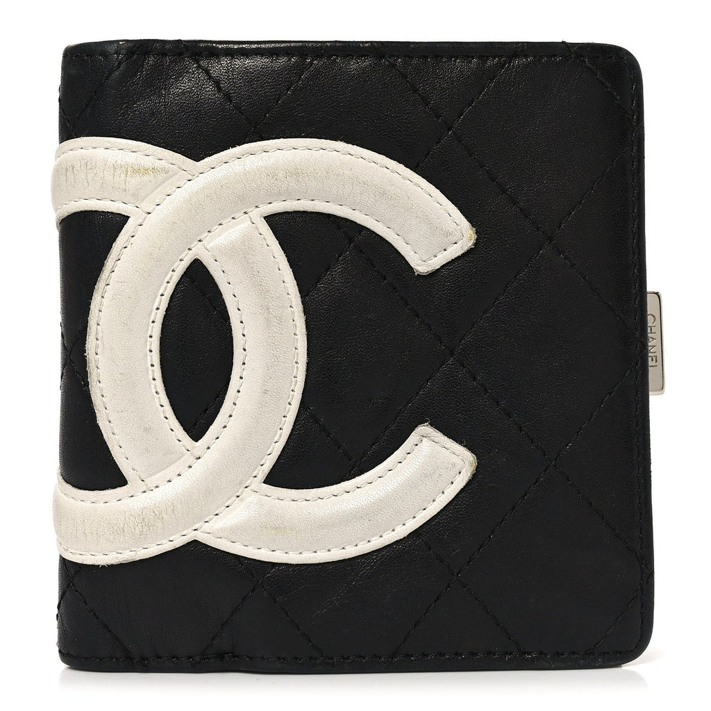 Calfskin Quilted Cambon Bi-fold Wallet Black White