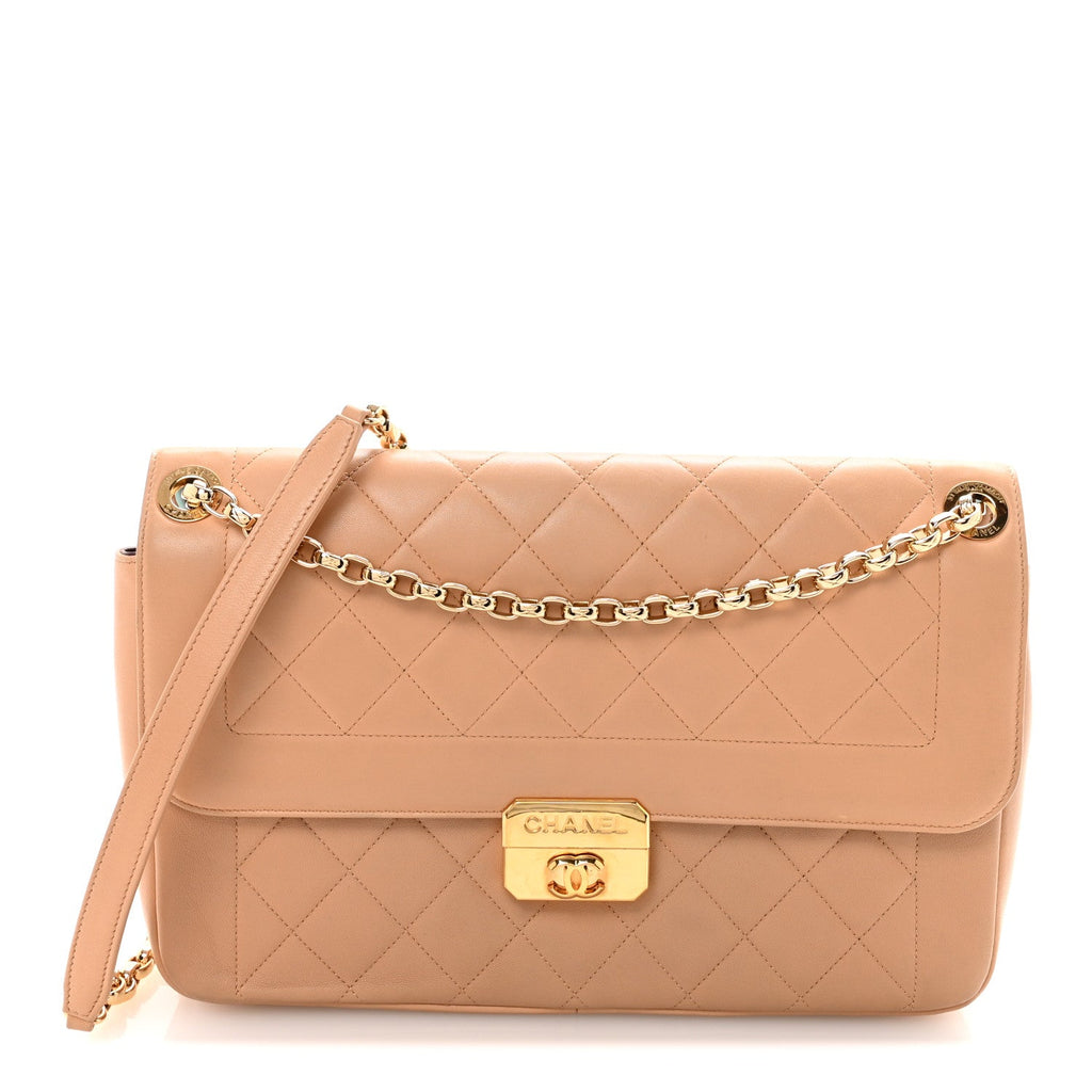 Chanel Lambskin Quilted Large Chic With Me Flap Beige