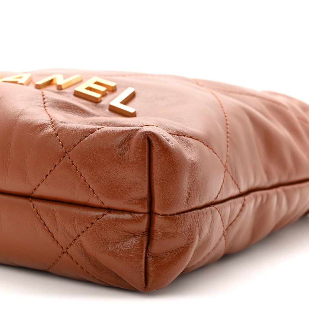 Chanel Shiny Calfskin Quilted Mini Chanel 22 Light Brown