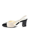 Pearl Patent Cap Toe CC Slingback Pumps 37 Ivory Black