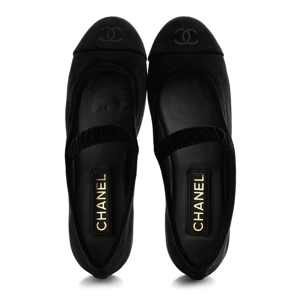 Chanel Velvet Mary Jane Flats 39 Black