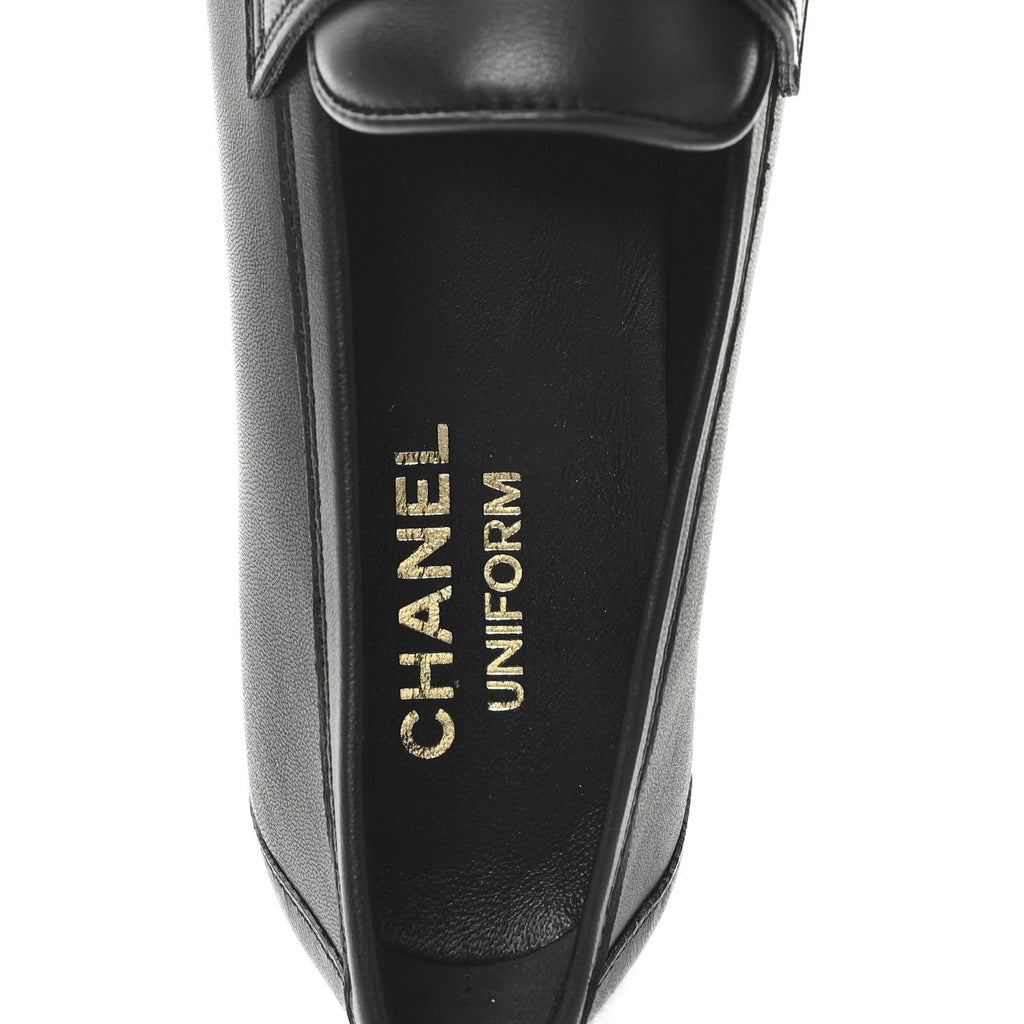 Calfskin Womens Stitched CC Loafers 38 Black