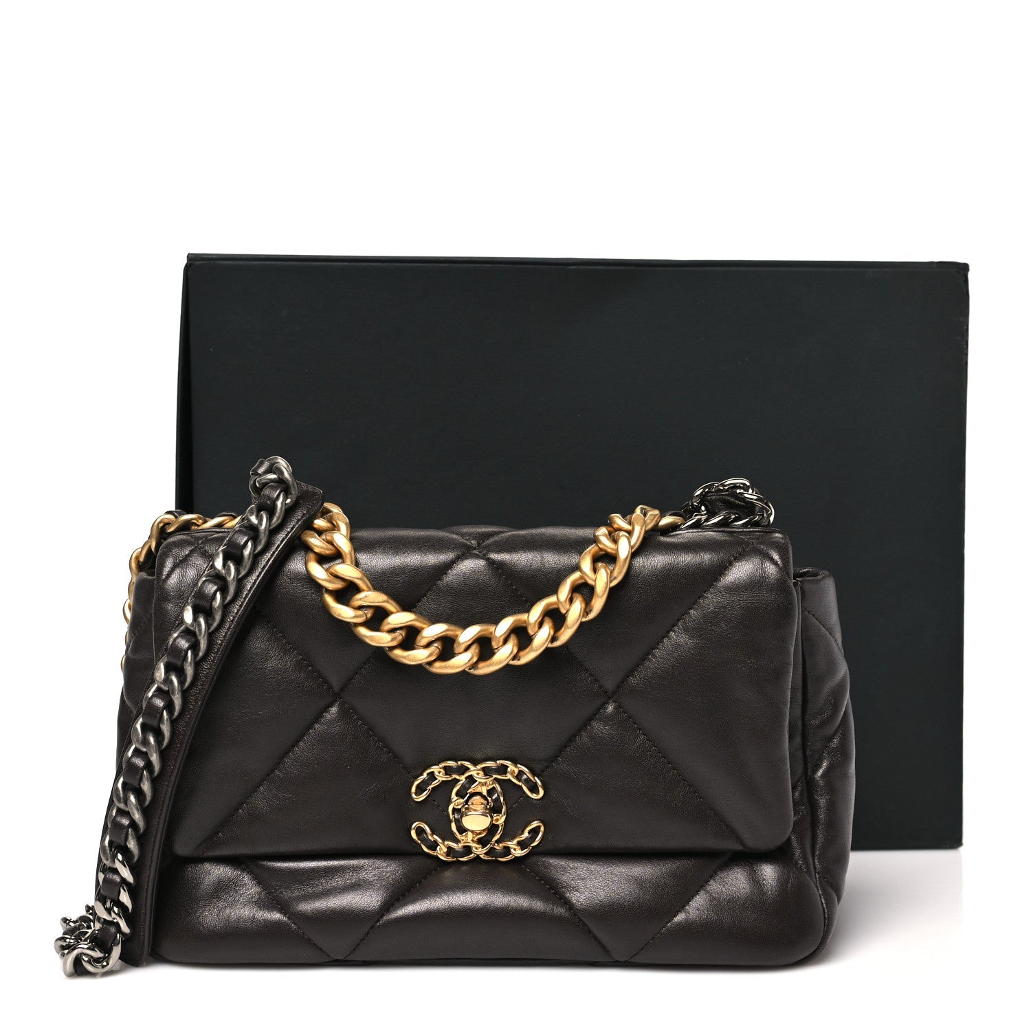 Chanel Lambskin Quilted Medium Chanel 19 Flap Dark Brown