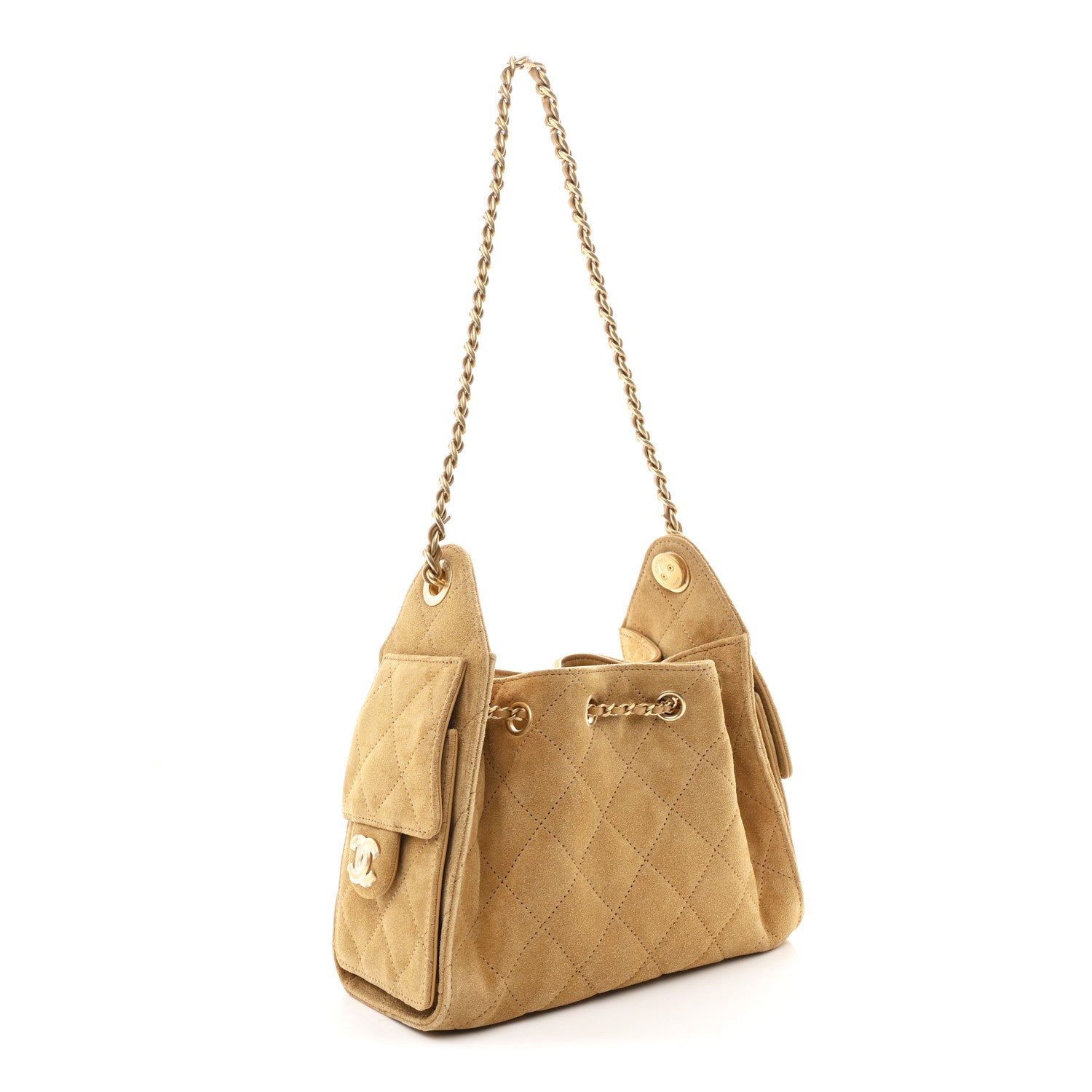 Chanel Suede Quilted Mini Chanel 25 Handbag Beige