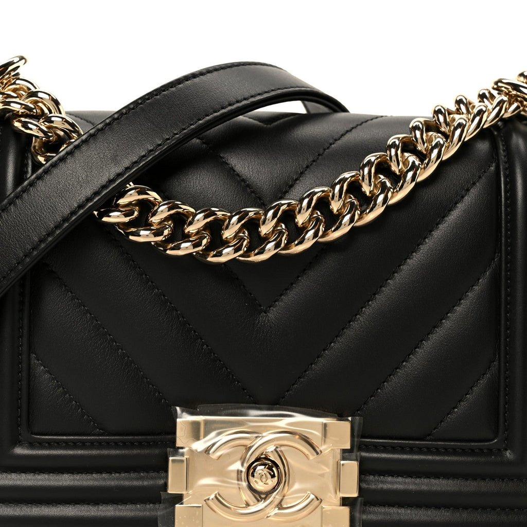 Chanel Lambskin Chevron Quilted Small Boy Flap Black