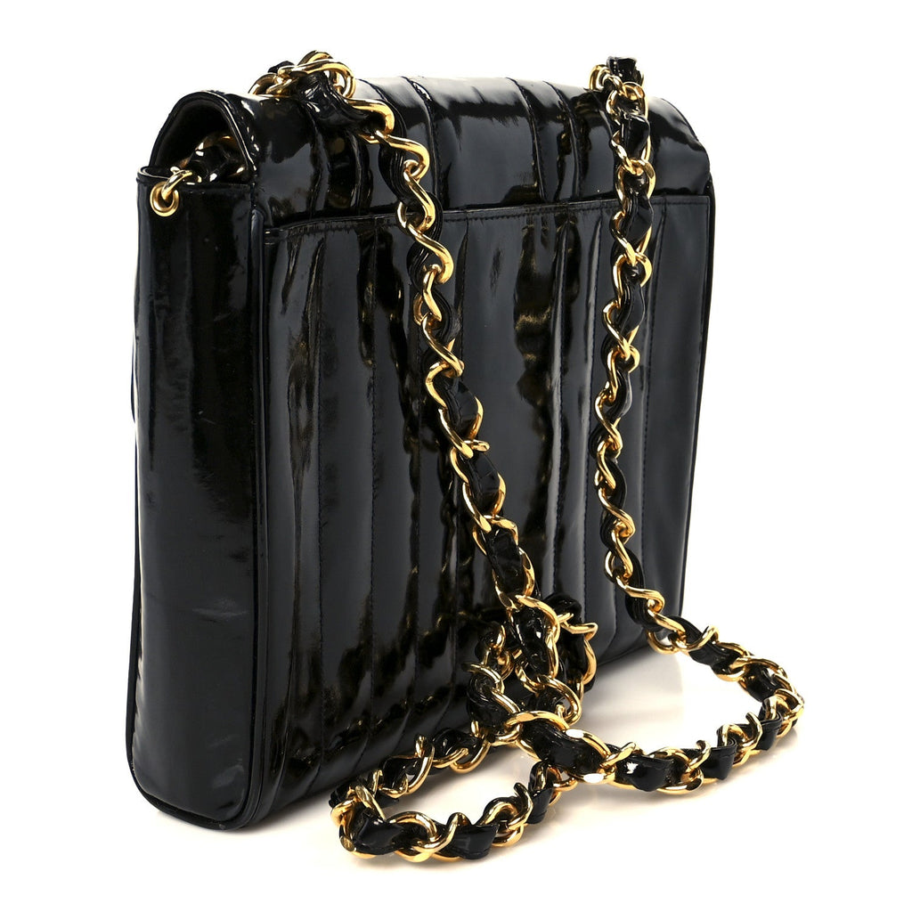 Chanel Patent Vertical Quilt Small Flap Black