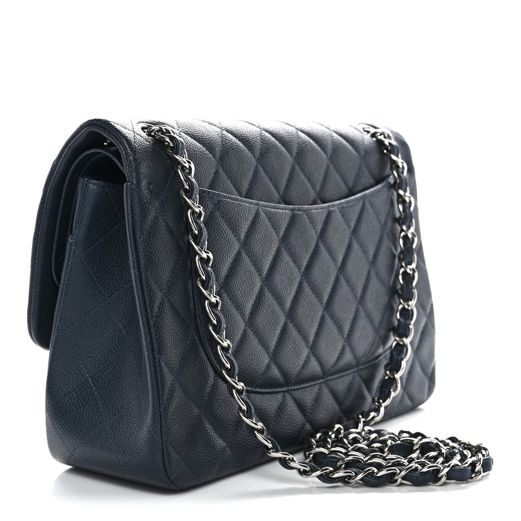 Chanel Caviar Quilted Jumbo Double Flap Blue
