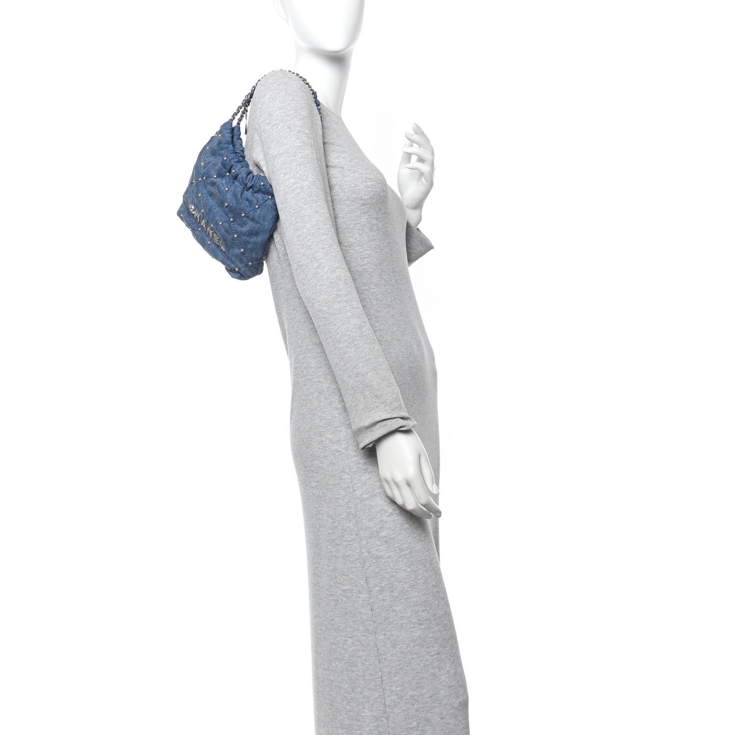 Chanel Washed Denim Quilted Studded Mini Chanel 22 Blue