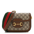 Gucci GG Supreme Monogram Web Mini Horsebit 1955 Shoulder Bag Beige Brown Sugar