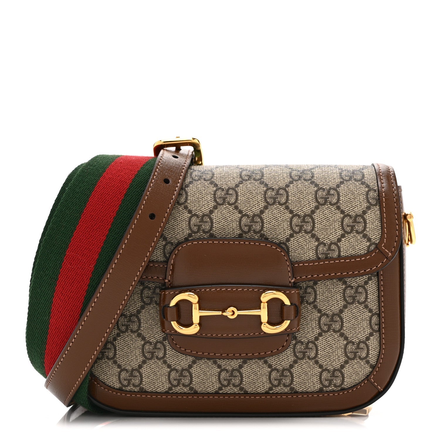 Gucci GG Supreme Monogram Web Mini Horsebit 1955 Shoulder Bag Beige Brown Sugar