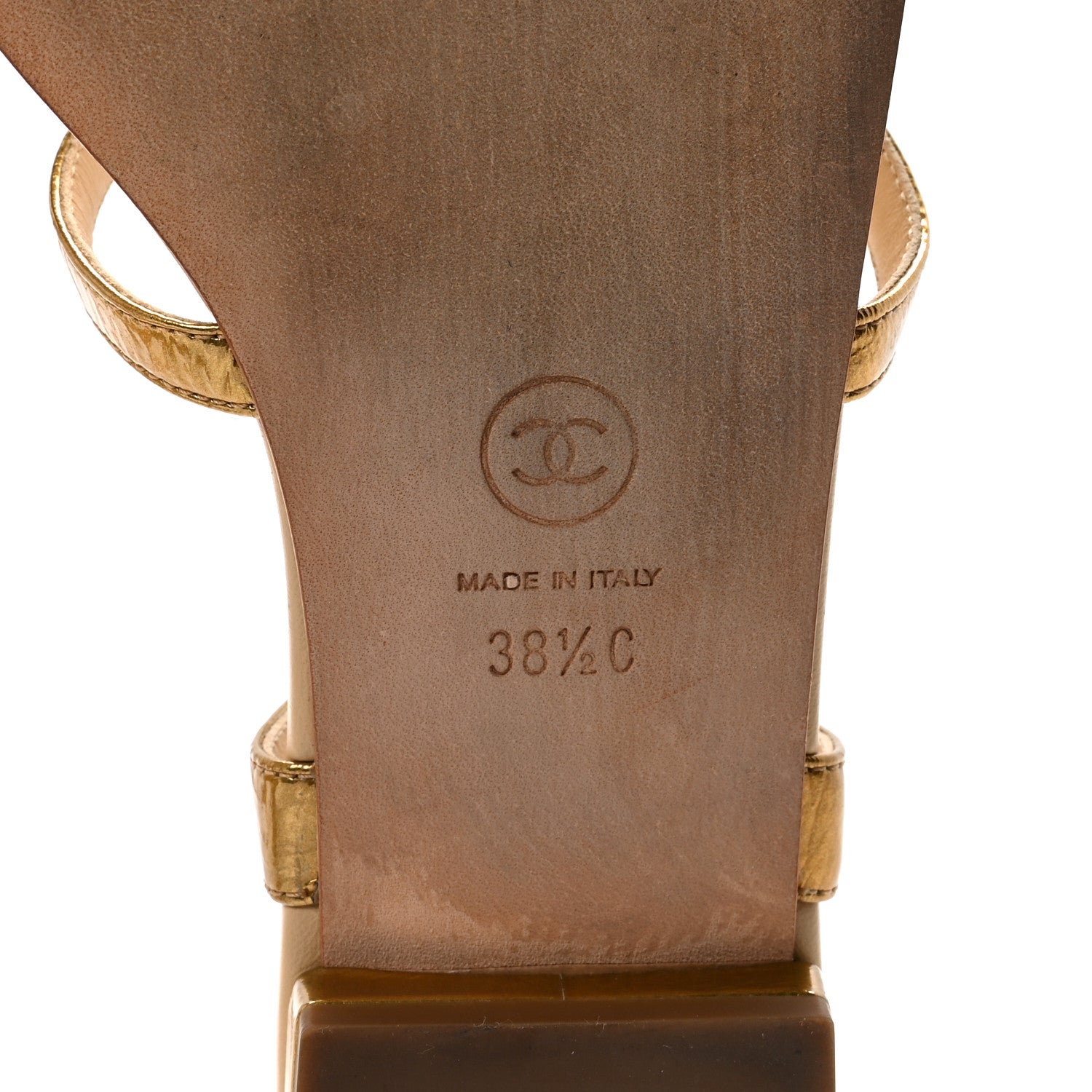 Laminated Lambskin Enamel CC Thong Sandals 38.5 Golden