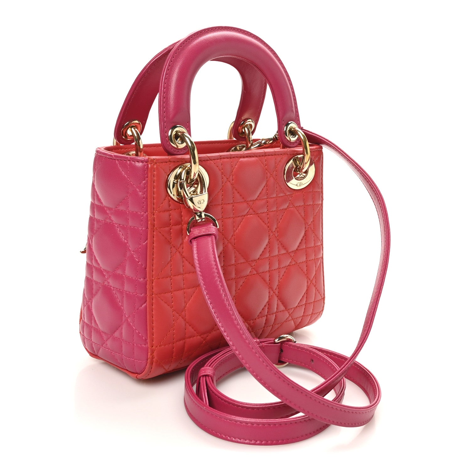 Christian Dior Lambskin Cannage Mini Bi-Color Lady Dior Red Fuchsia