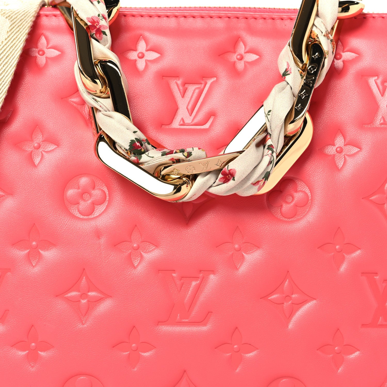 Louis Vuitton Lambskin Embossed Monogram Coussin PM Coral