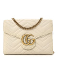 Gucci Calfskin Matelasse GG Marmont Chain Wallet Mystic White