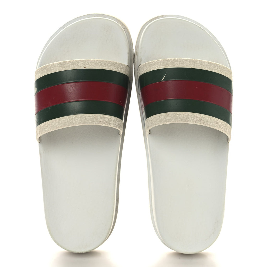 Gucci Rubber Web Mens Lug Sole Slide Sandals Great 5 White Green Red