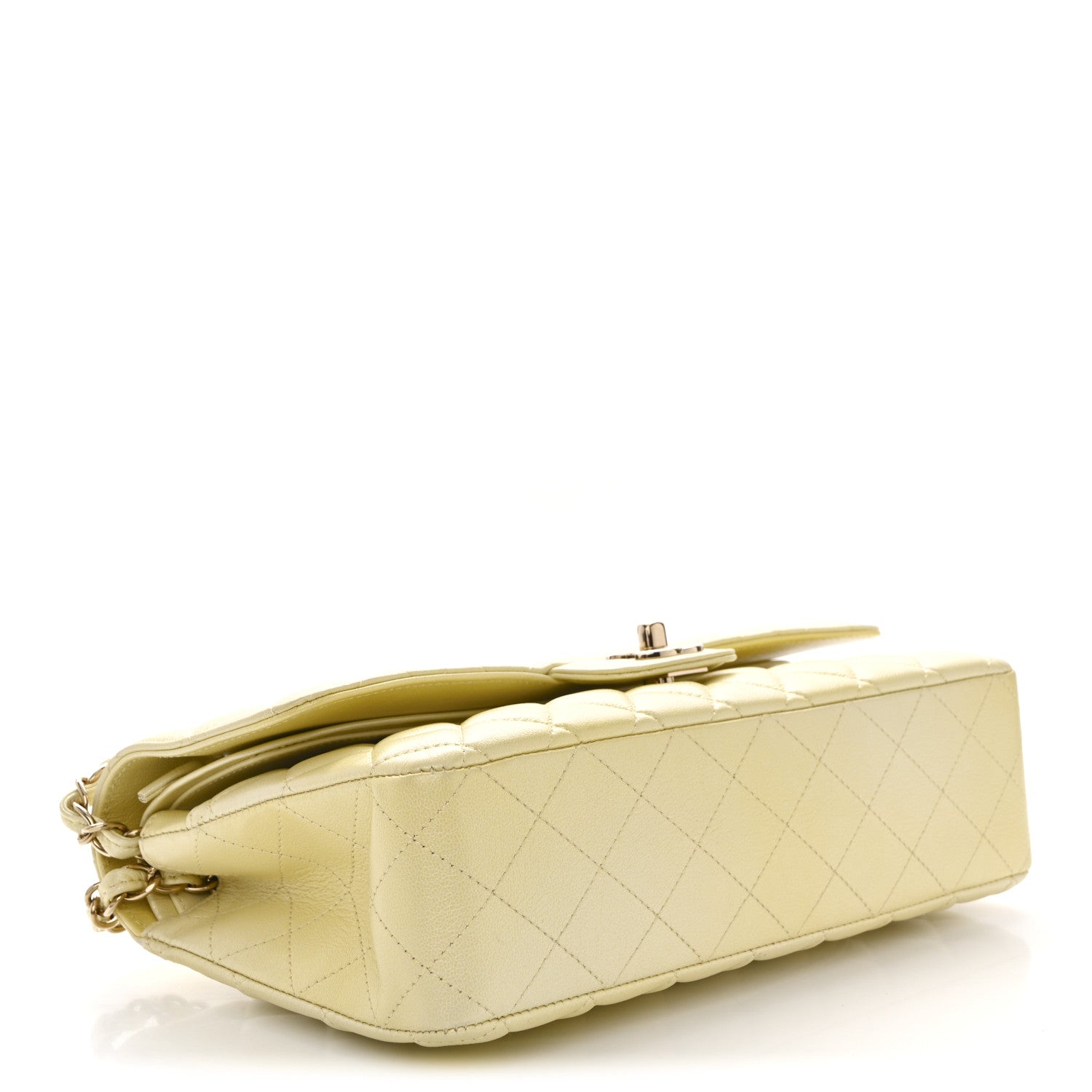 Chanel Cloudy Pearly Goatskin Quilted Medium Double Flap Light Yellow