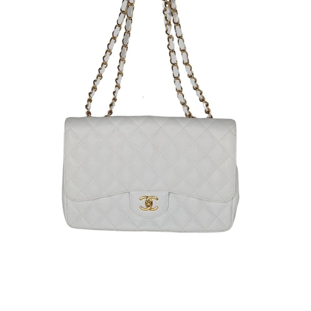 Chanel bag Vintage Classic Quilted Caviar Single White Jumbo Flap