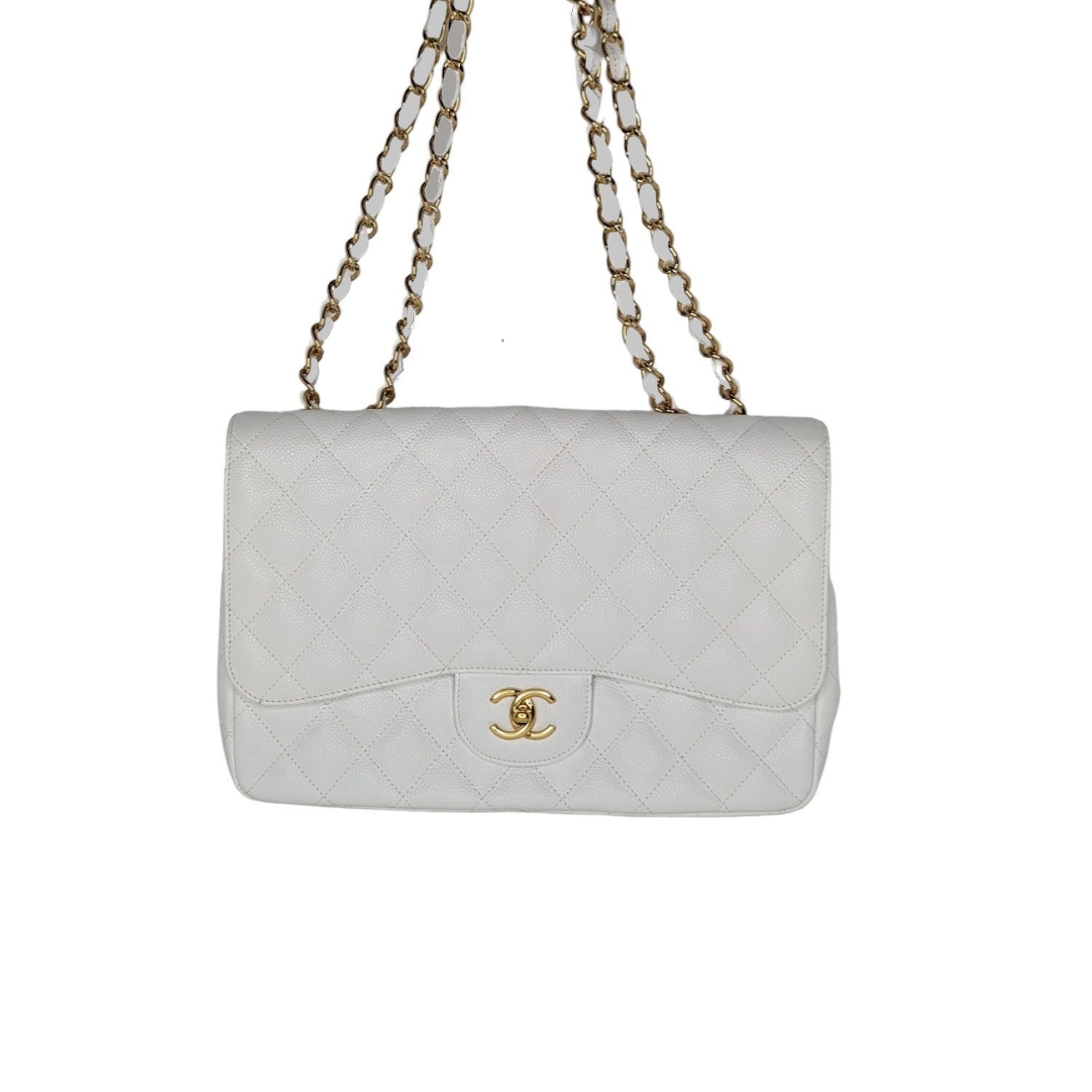 Chanel bag Vintage Classic Quilted Caviar Single White Jumbo Flap