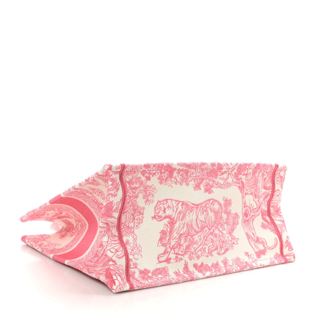 Christian Dior Canvas Embroidered Medium Dioriviera Toile De Jouy Book Tote Peony Pink