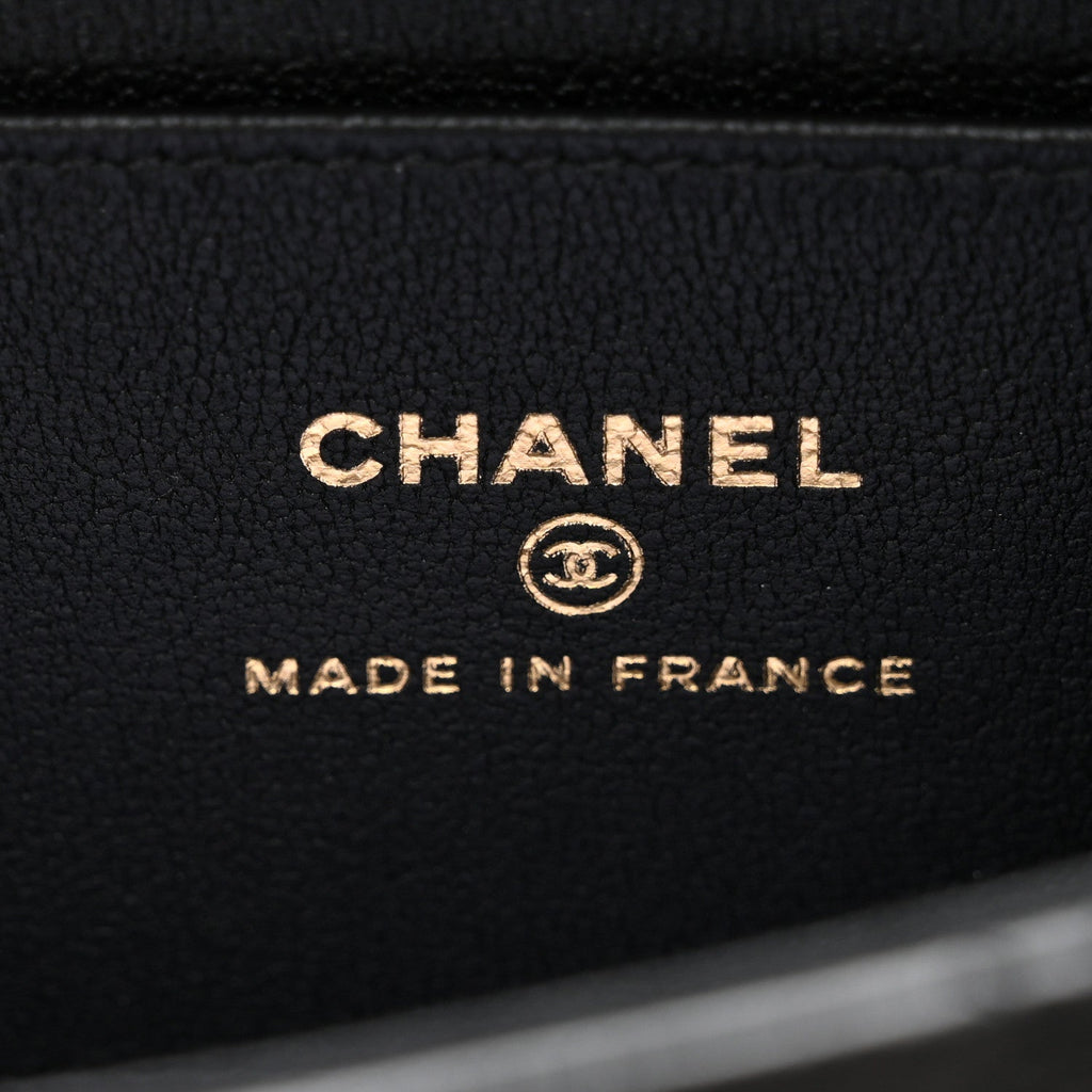 Chanel Lambskin Quilted Rectangular Phone Holder Clutch With Chain Black