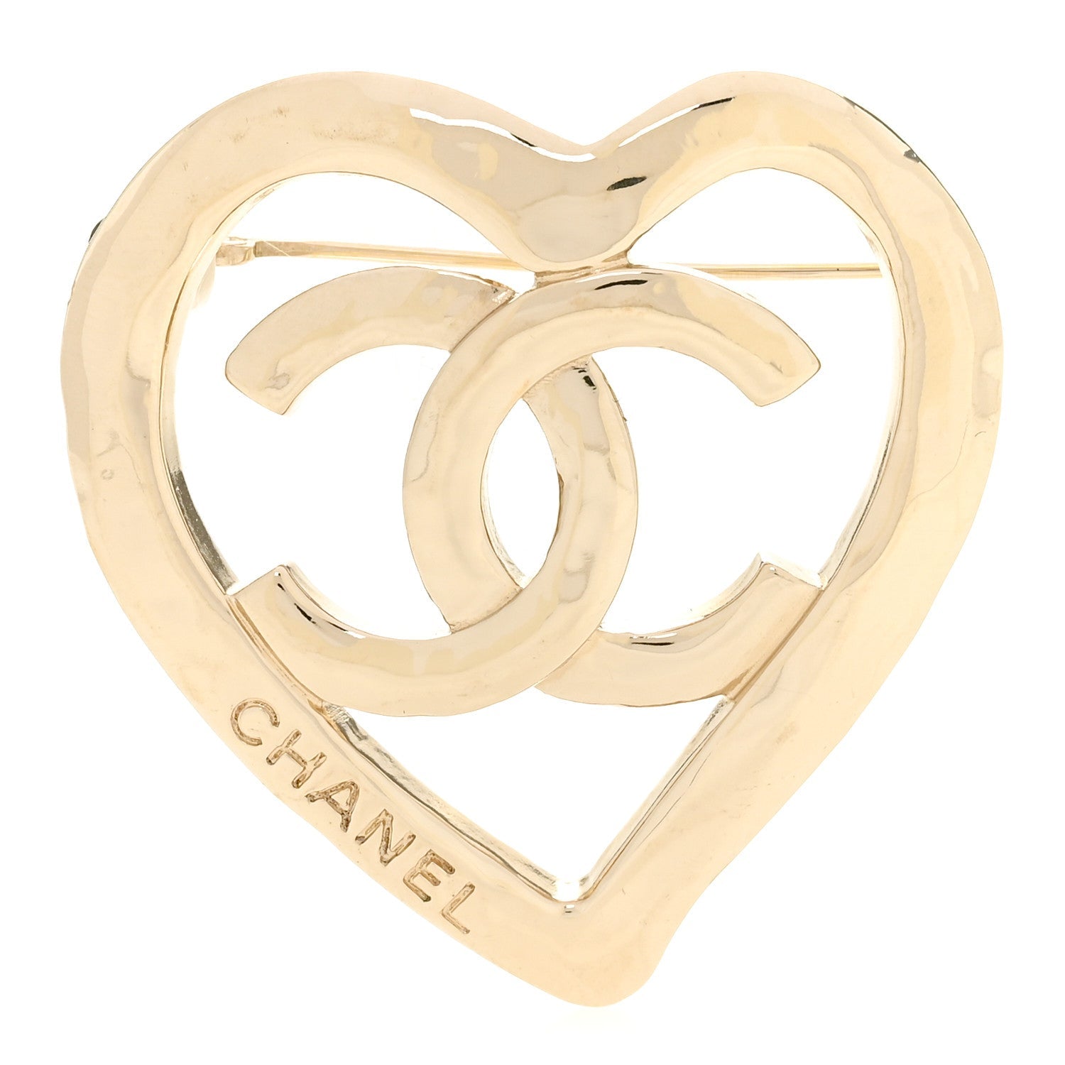Metal CC Heart Coco In Love Brooch Gold