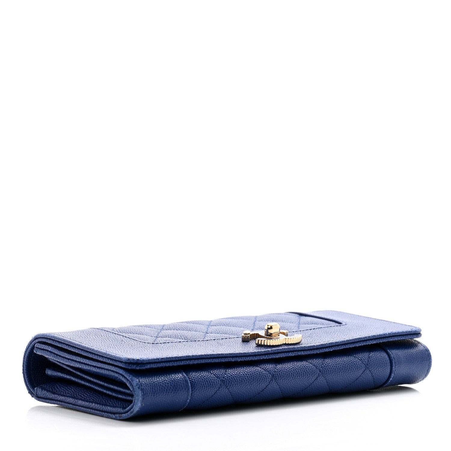 Caviar Quilted Mademoiselle Vintage Flap Wallet Blue