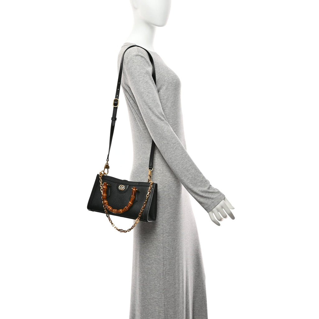 Gucci Textured Dollar Calfskin Web Small Diana Shoulder Bag  Black