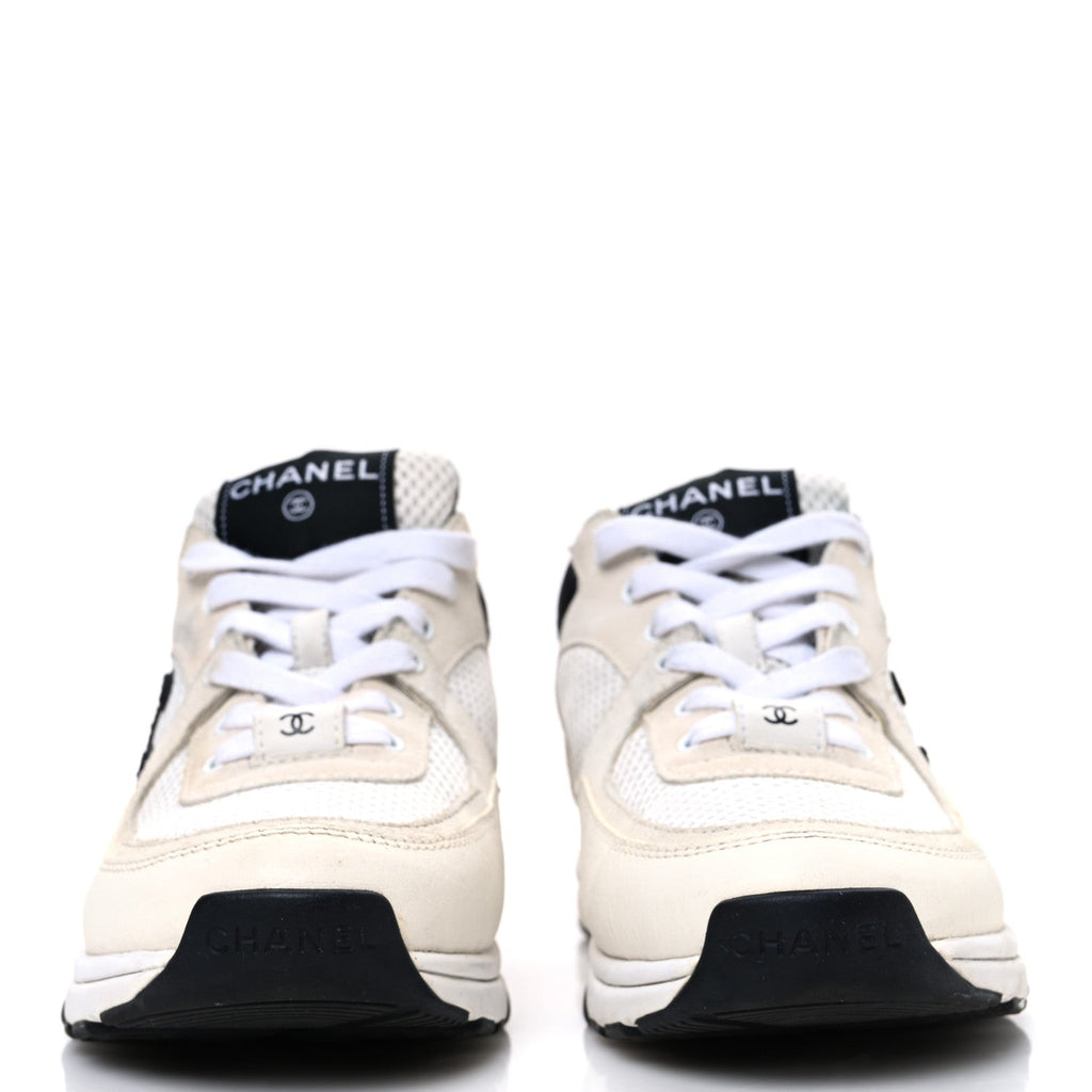 Mesh Suede Calfskin Grained Calfskin Womens CC Sneakers 36 White Black