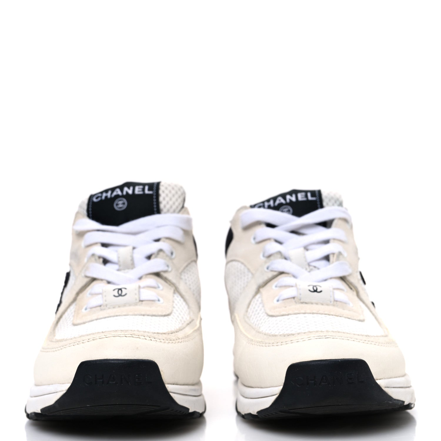 Mesh Suede Calfskin Grained Calfskin Womens CC Sneakers 36 White Black