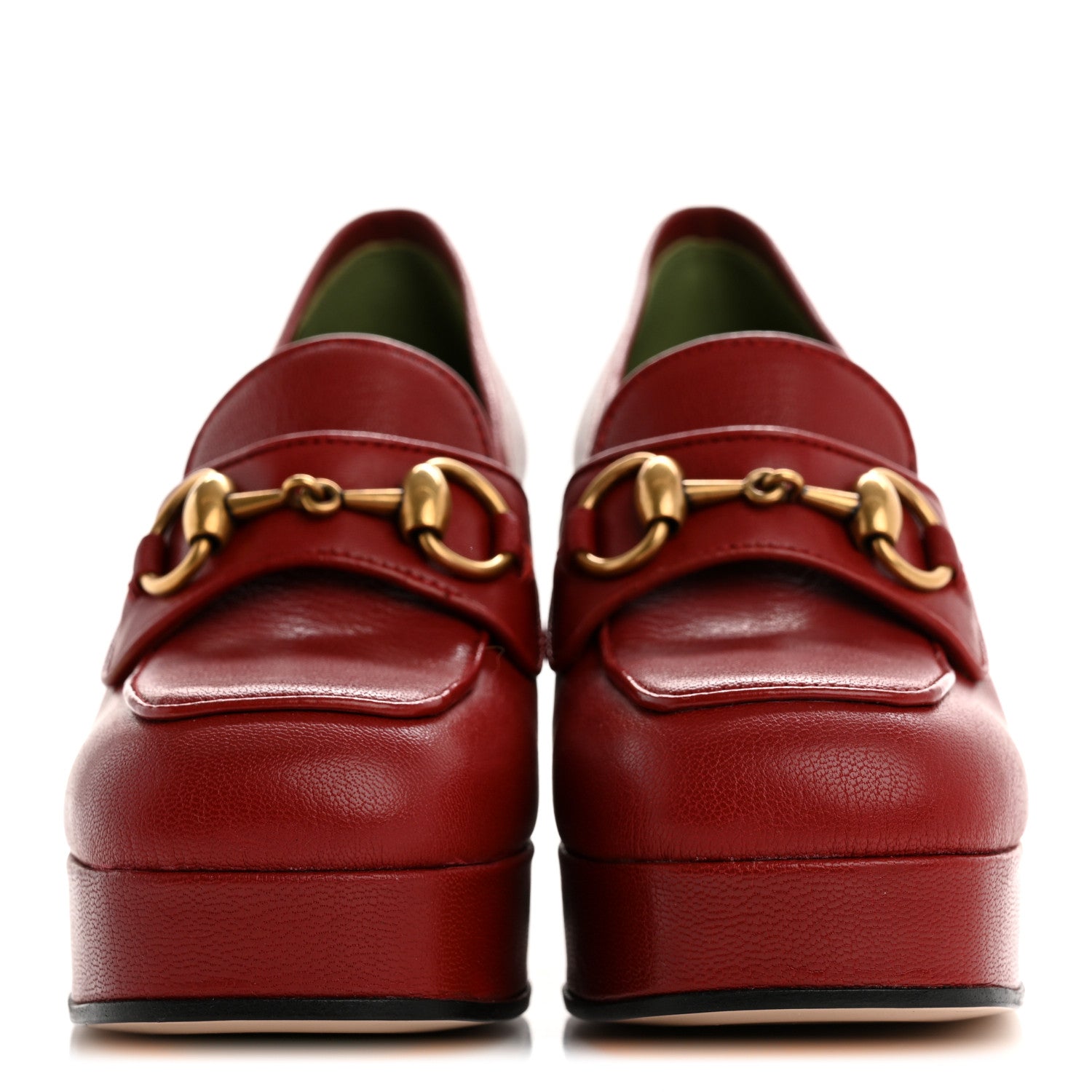 Gucci Goatskin Houdan Mid Heel Platform Loafers 35.5 Hibiscus Red