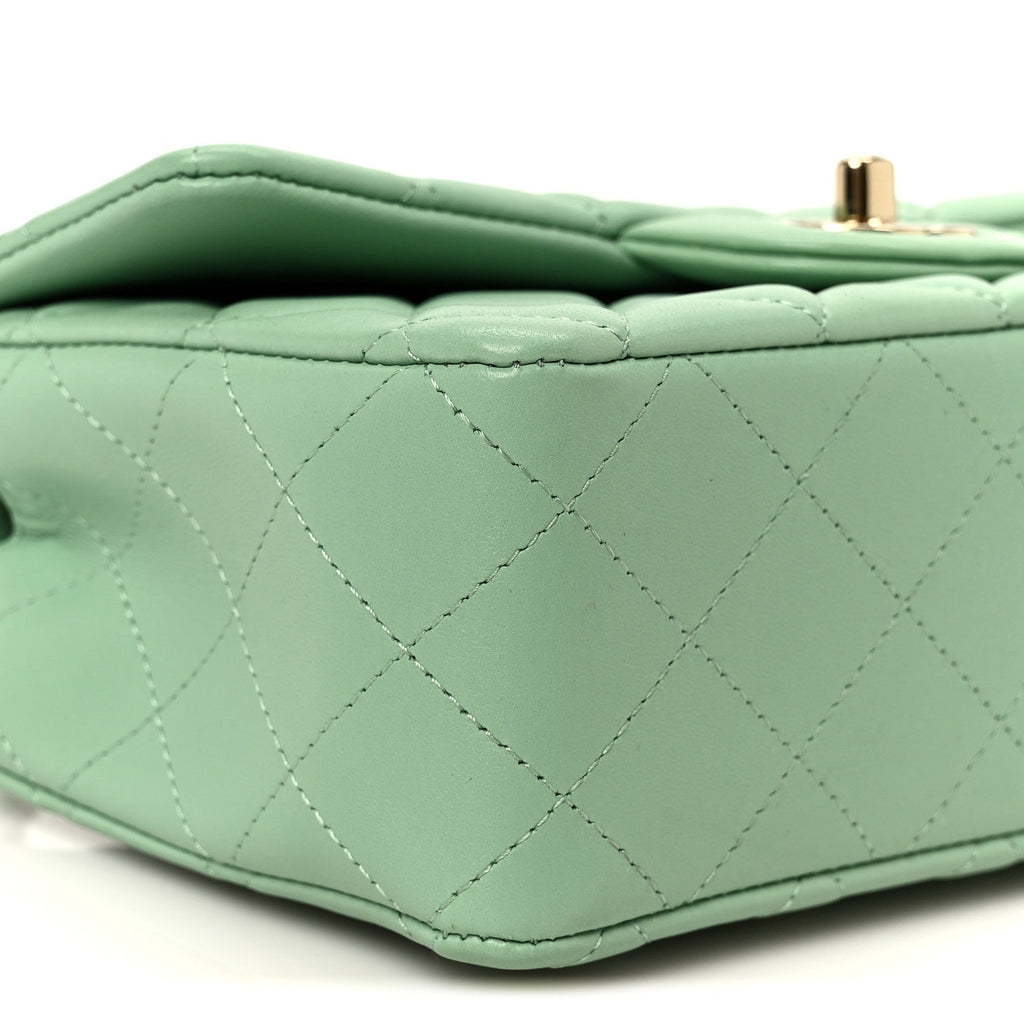 Chanel Lambskin Quilted Mini Rectangular Flap Green