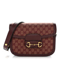 Gucci Monogram Textured Dollar Calfskin Horsebit 1955 Shoulder Bag Sahara Rubino Chardonnay