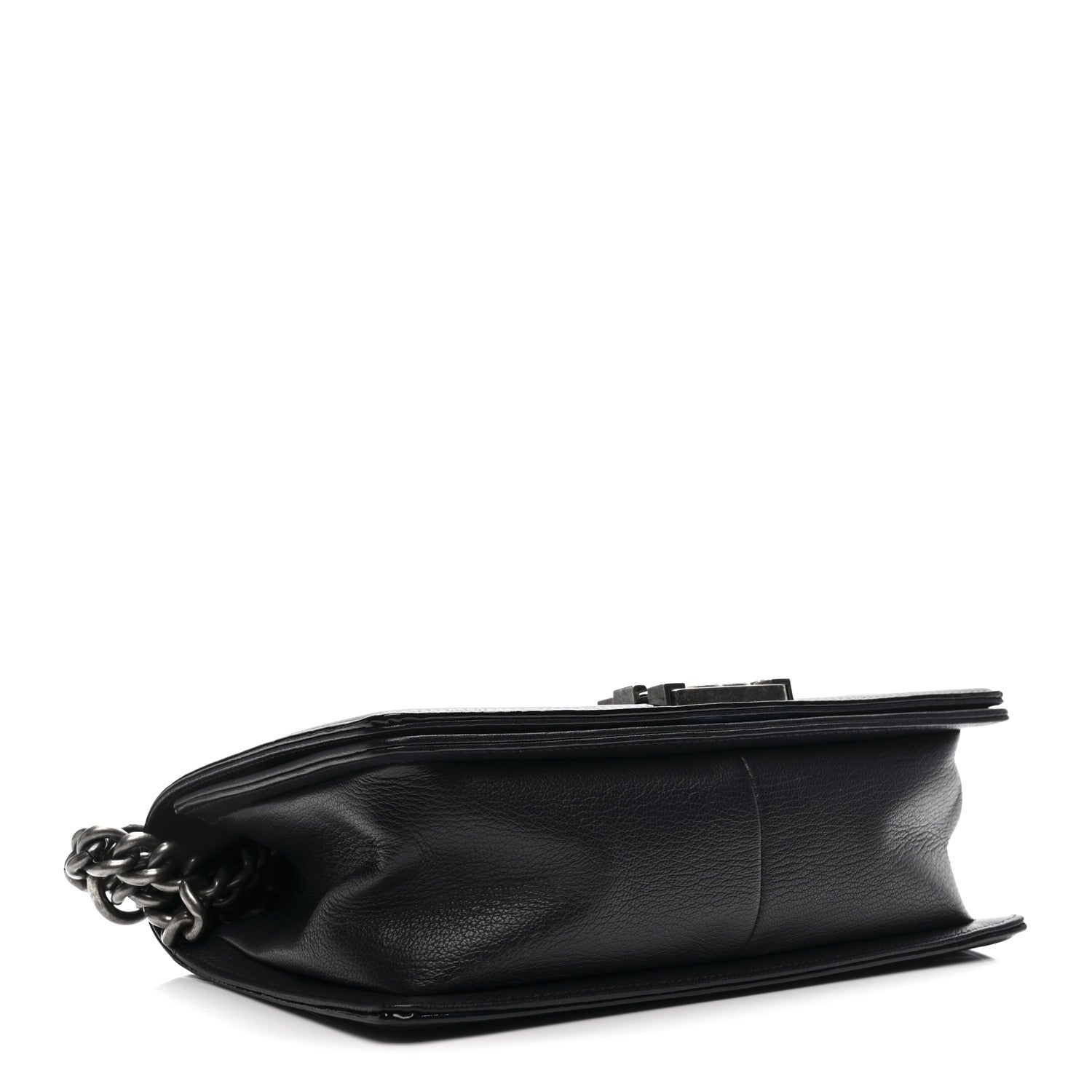 Chanel Goatskin Quilted Patent Medium Duo Boy Flap Dark Blue