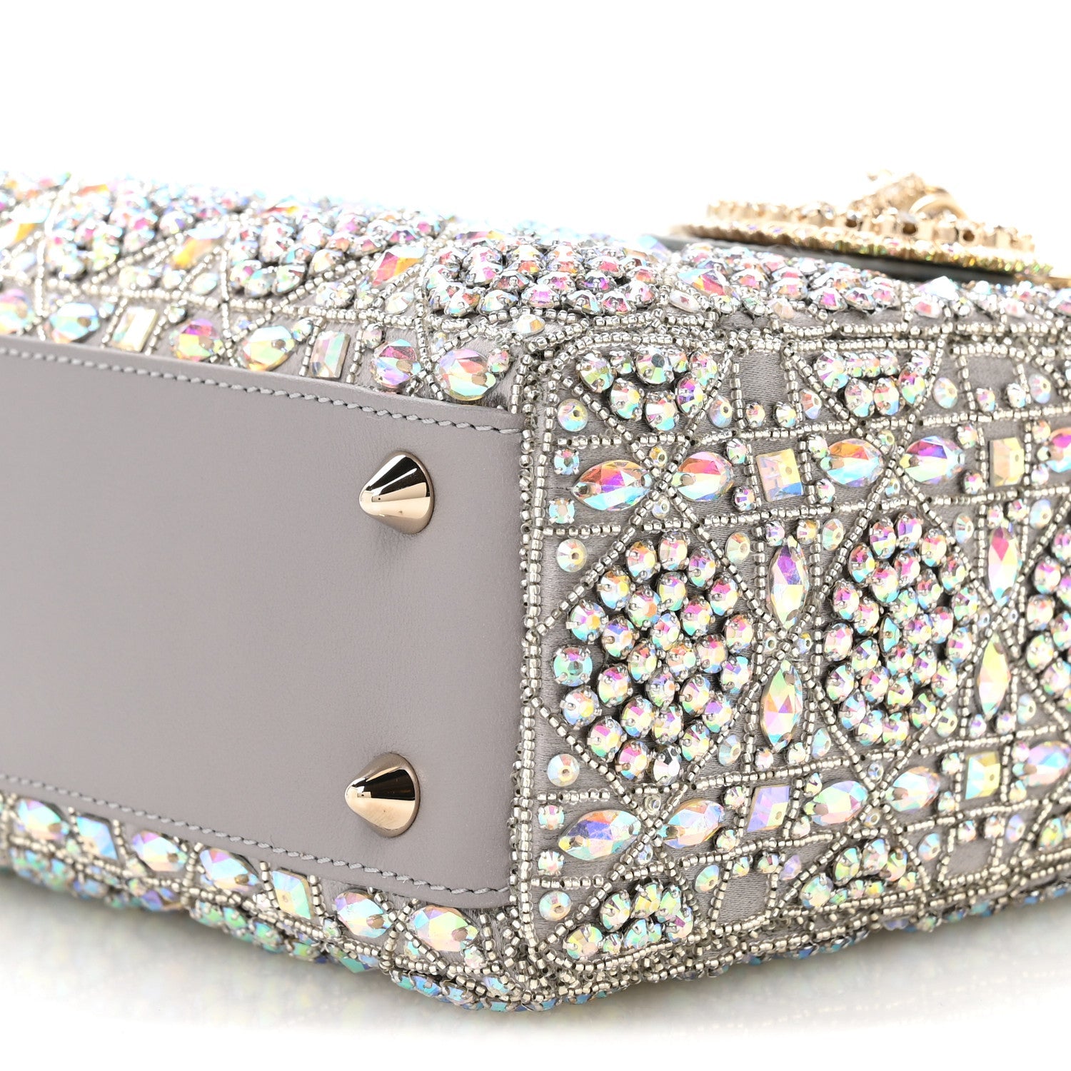 Christian Dior Calfskin Satin Celestial Bead Embroidery Embroidered Small Lady Dior Grey Multicolor
